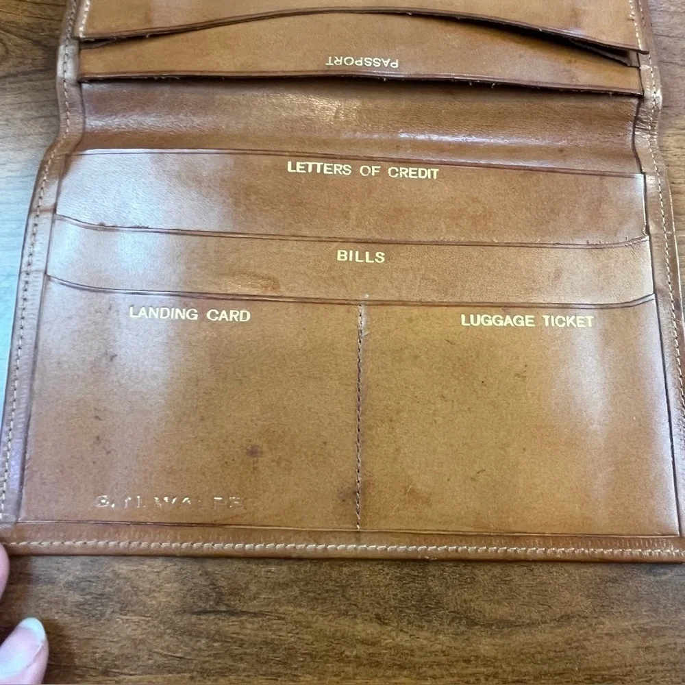Vintage Old Travel Wallet Gold Lettering Passport Landing Card Luggage Ticket